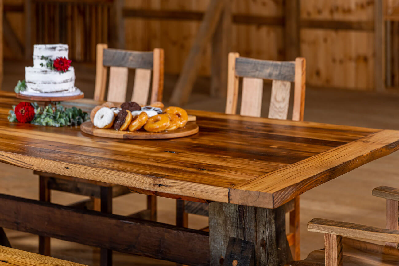 Table and chairs made with reclaimed barn wood.