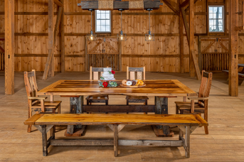 Table, chairs, and bench made from reclaimed barn wood.