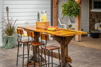 bar table with stools made with reclaimed wood