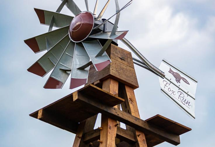 Windmill at Fox Run Retreat built from reclaimed barn lumber.