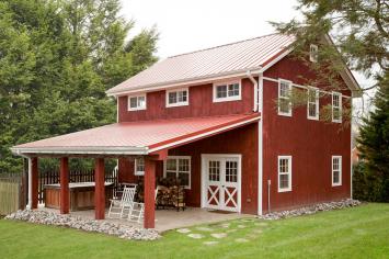 Finished poolhouse restoration by Stable Hollow Construction.