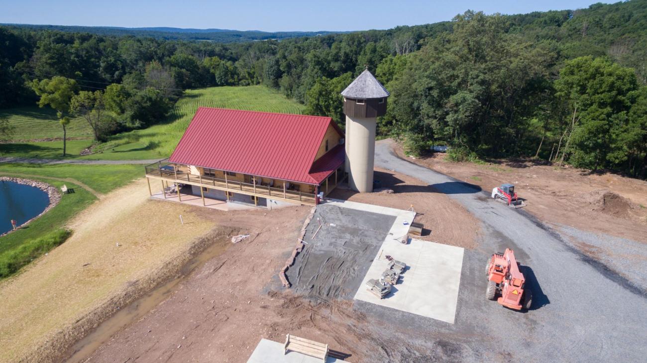 View of the lodge during construction