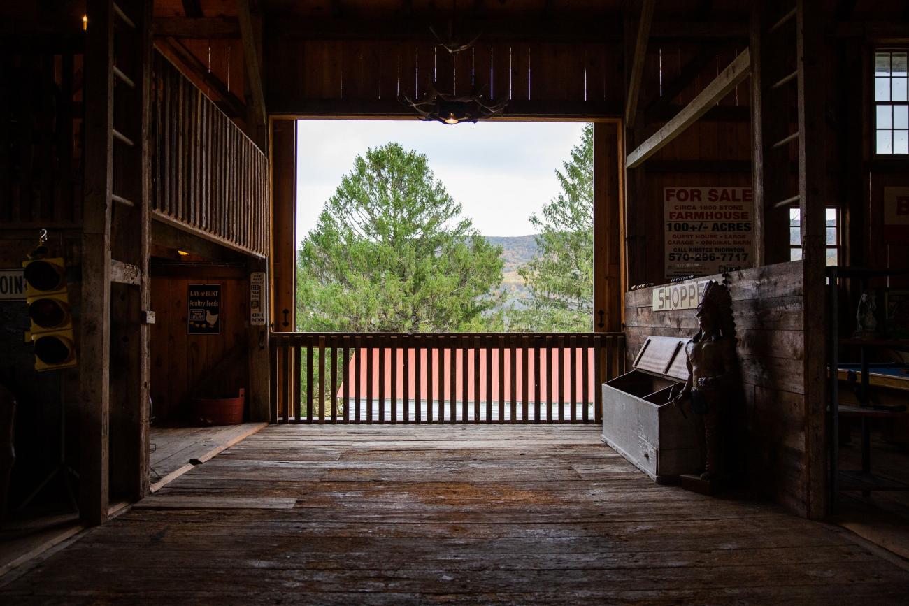 rolling doors with good view out of barn