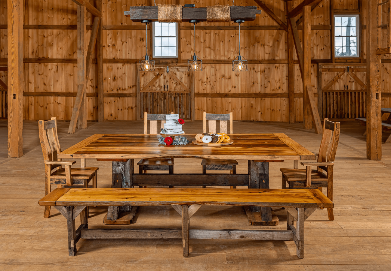 Table, chairs, and bench made from reclaimed barn wood