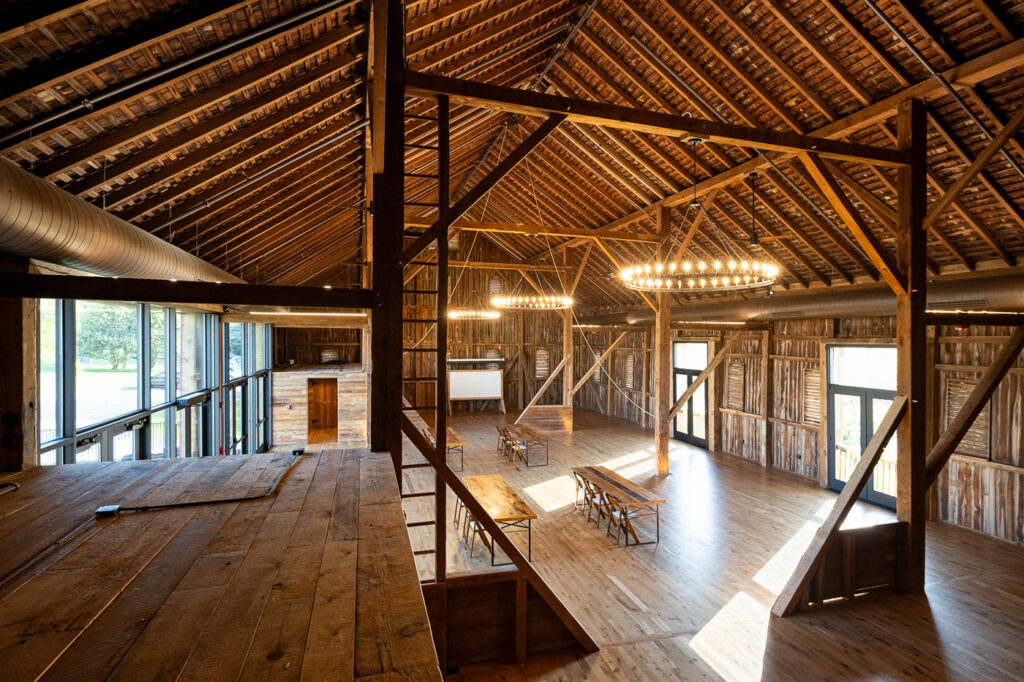 Interior view of the restored Claggett Center barn.